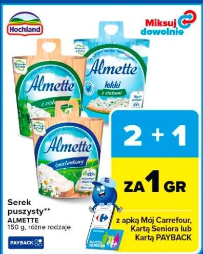 Serek puszysty Almette z ziół, śmietankowy, lekki śmietanowy