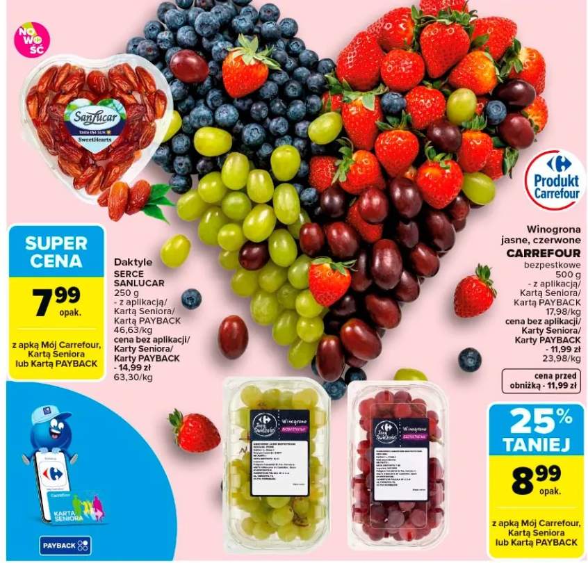 Winogrona jasne, czerwone bezpestkowe