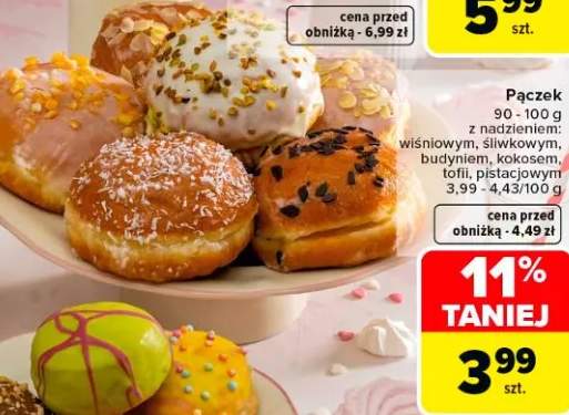 Pączek z nadzieniem wiśniowym, śliwkowym, budyniem, kokosem, toffi, pistacjowym