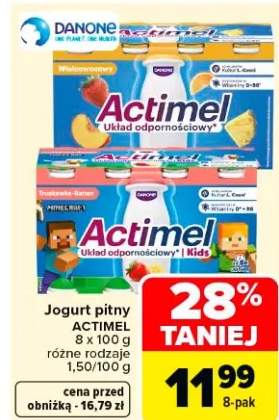 Jogurt pitny Actimel układ odpornościowy 8x100g różne rodzaje