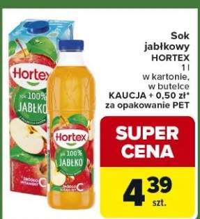 Sok jabłkowy w kartonie, w butelce KAUCJA + 0,50 zł* lub opakowanie PET