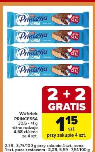 Wafelek Princessa Longa mleczna różne rodzaje