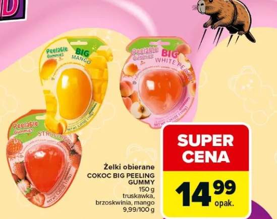 Żelki obierane Cokoc Big Peeling Gummy (brzoskwinia, mango, lychee)