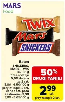 Baton Snickers, Mars, Twix różne rodzaje