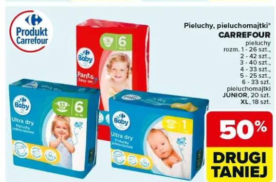 Pieluchy, pieluchomajtki Carrefour różne rodzaje