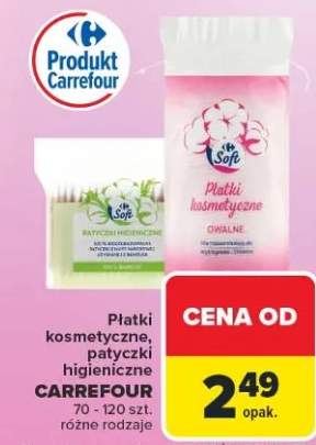 Płatki kosmetyczne, patyczki higieniczne Carrefour 70 - 120 szt. różne rodzaje