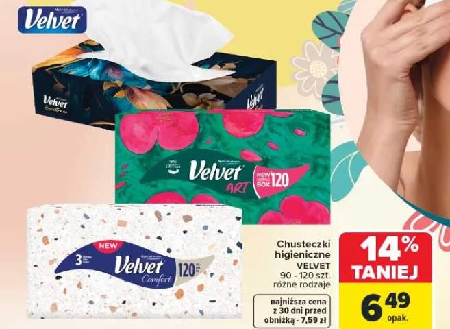 Chusteczki higieniczne Velvet 90 - 120 szt. różne rodzaje
