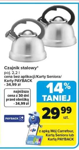 Czajnik stalowy poj. 2,2 l cena bez aplikacji/Karty Seniora/ Karty PAYBACK