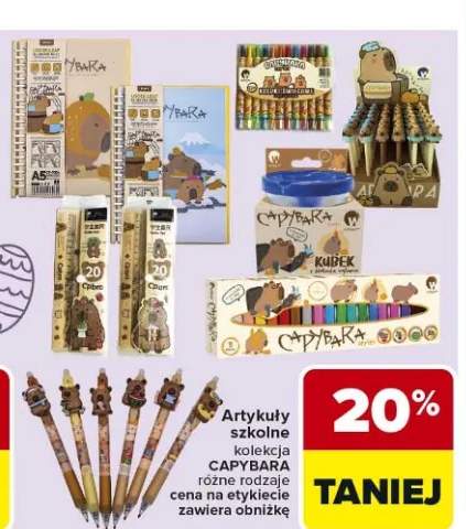 Artykuły szkolne kolekcja Capybara różne rodzaje cena na etykiecie zawiera obniżkę