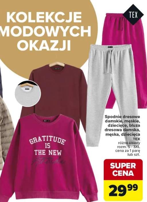 Spodnie dresowe damskie, męskie, dziecięce, bluza dresowa damska, męska, dziecięca Tex