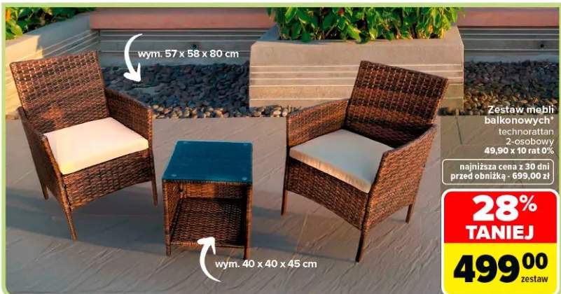 Zestaw mebli balkonowych technorattan 2-osobowy