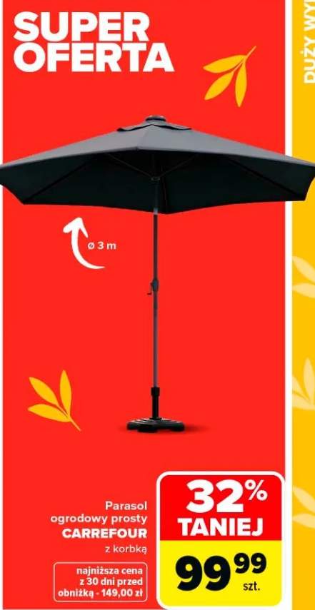 Parasol ogrodowy prosty Carrefour z korbką