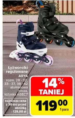 Łyżworolki regulowane Arya rozm. 29 - 33, 33 - 37, 38 - 42 aluminiowa płoza, łożyska Abec9