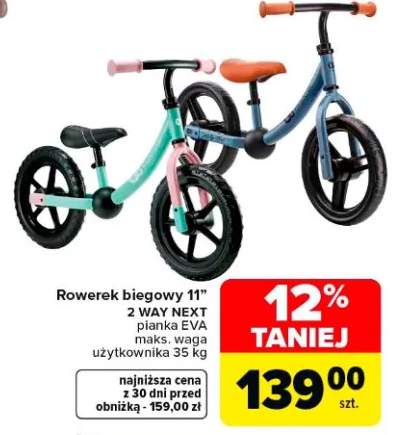 Rowerek biegowy 11" 2 Way Next pianka EVA, maks. waga użytkownika 35 kg