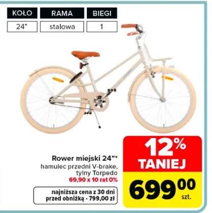 Rower miejski 24" hamulec przedni V-brake, tylny Torpedo