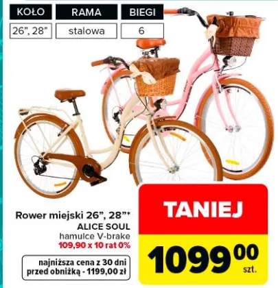 Rower miejski 26", 28" Alice Soul hamulce V-brake 109,90 x 10 rat 0%