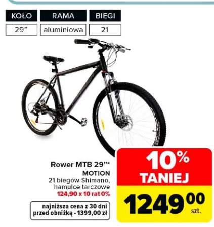 Rower MTB 29" Motion 21 biegów Shimano hamulce tarczowe 124,90 x 10 rat 0%