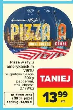 Pizza w stylu amerykańskim na grubym cieście pepperoni, maxi cheese