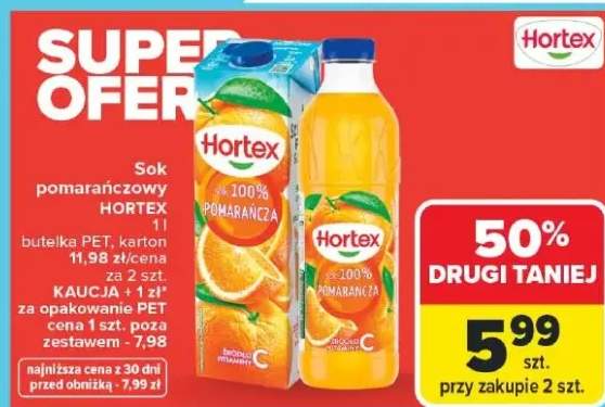 Sok pomarańczowy butelka PET, karton różne rodzaje