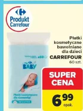 Płatki kosmetyczne bawełniane dla dzieci Carrefour 60 szt.