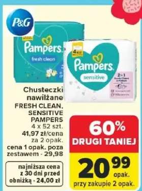 Chusteczki nawilżane Fresh Clean, Sensitive Pampers 4x52 szt.