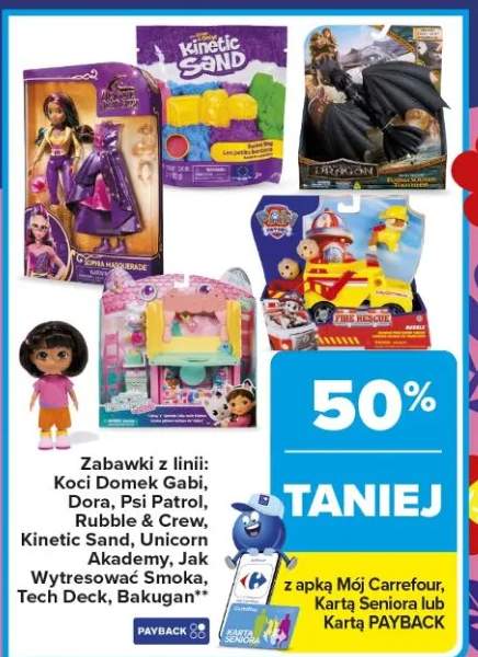 Zabawki z linii: Koci Domek Gabi, Dora, Psi Patrol, Rubble & Crew, Kinetic Sand, Unicorn Akademy, Jak Wytresować Smoka, Tech Deck, Bakugan