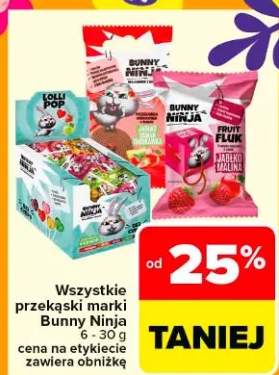 Przekąski różne rodzaje Lolly Pops, Bunny Ninja Fruity, Bunny Ninja jabłko malina, Bunny Ninja truskawka & malina
