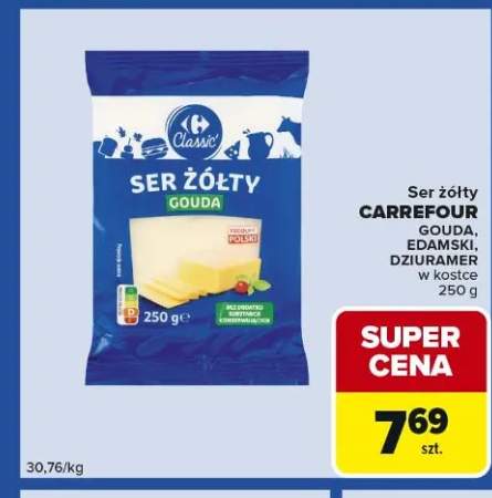 Ser żółty Gouda, Edamski, Dziuramer w kostce