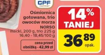 Ośmiornica gotowana, trio owoców morza macki, trio