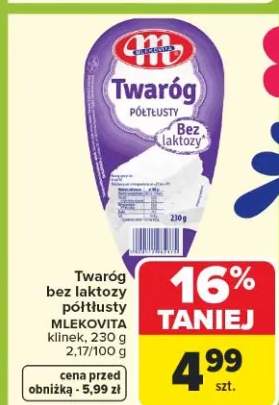 Twaróg bez laktozy półtłusty MLEKOVITA klinek