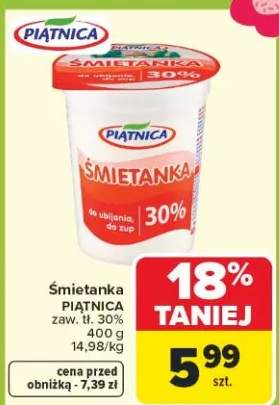 Śmietanka PIĄTNICA zaw. tł. 30%