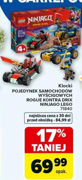 Klocki pojedynek samochodów wyścigowych rogue kontra drix NINJAGO LEGO 71840
