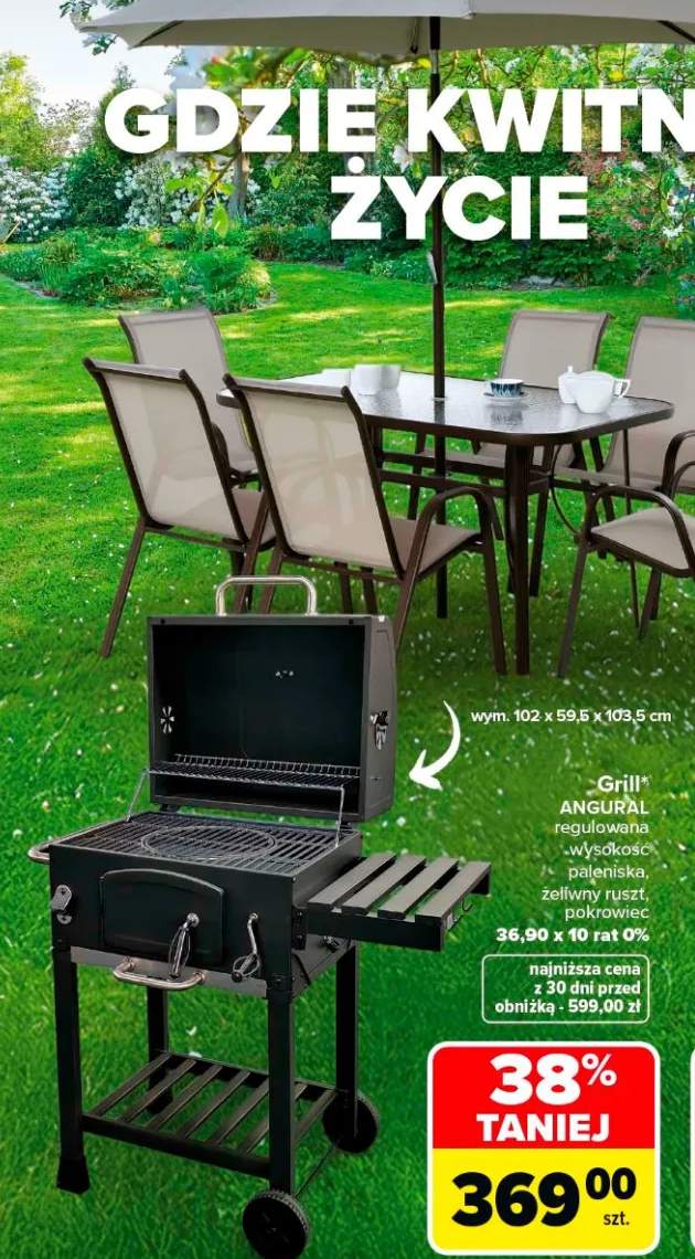 Grill Angural regulowana wysokość, paleniska, żeliwny ruszt, pokrowiec