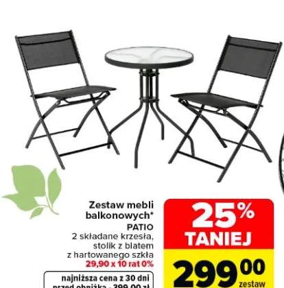 Zestaw mebli balkonowych Patio 2 składane krzesła, stolik kawowy z hartowanego szkła