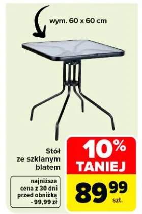 Stół ze szklanym blatem wym. 60 x 60 cm