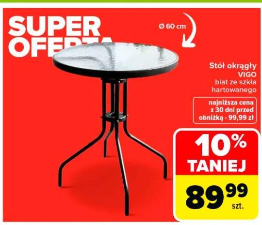 Stół okrągły Vigo blat ze szkła hartowanego