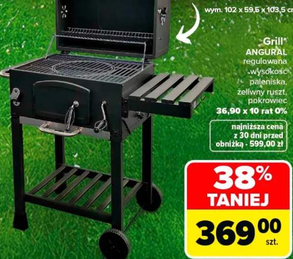 Grill Angural regulowana wysokość, paleniska, żeliwny ruszt, pokrowiec
