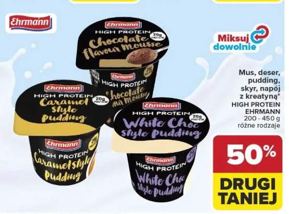 Mus, deser, pudding, skyr, napój z kreatyny High Protein różne rodzaje