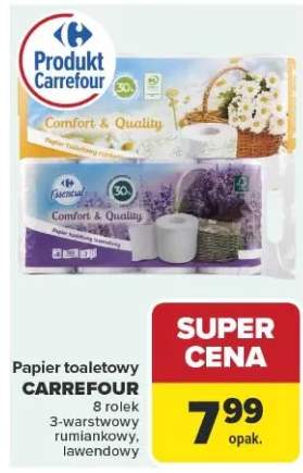 Papier toaletowy Carrefour 8 rolek 3-warstwowy rumianikowy, lawendowy