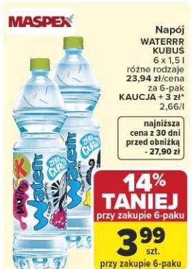 Woda niegazowana Waterrr Kubuś różne rodzaje
