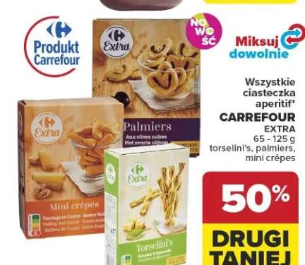 Ciasteczka aperitif Carrefour Extra torselini's, palmiers, mini crèpes