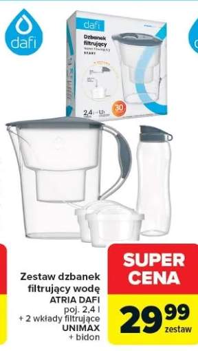 Zestaw dzbanek filtrujący wodę Atria 2.4 l + 2 wkłady Unimax + bidon