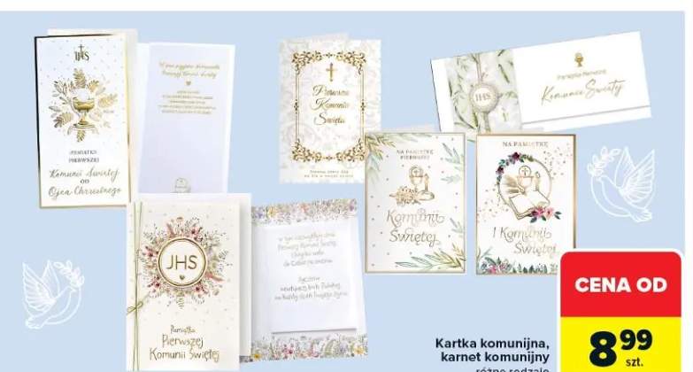Kartka komunijna, karnet komunijny różne rodzaje