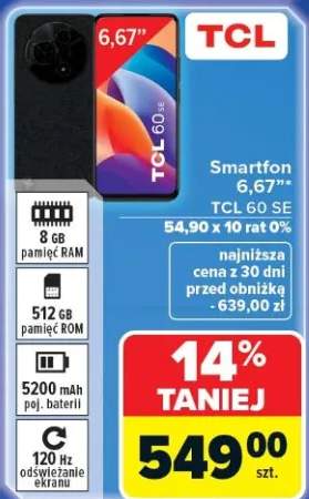Smartfon 6,67'' TCL 60 SE