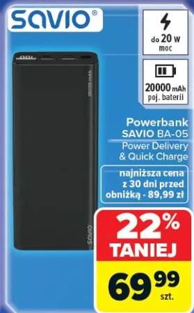 Powerbank SAVIO BA-05 Power Delivery & Quick Charge 20000 mAh