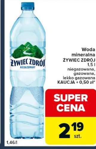 Woda mineralna niegazowana, gazowana, lekko gazowana + kaucja 0,50 zł