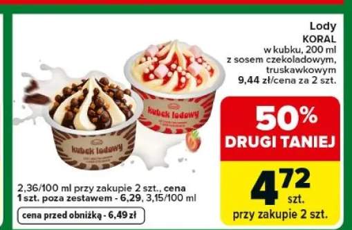 Lody w kubku, z sosem czekoladowym, truskawkowym