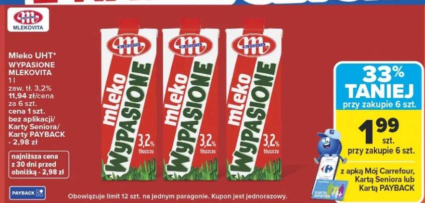 Mleko UHT Wypasione Mlekovita 3,2% tłuszczu