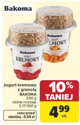 Jogurt kremowy z malinami i granolą Bakoma