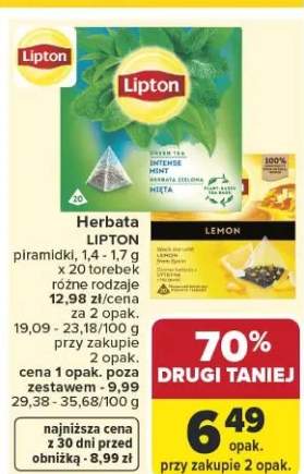 Herbata zielona intensywna mięta Lipton piramidki